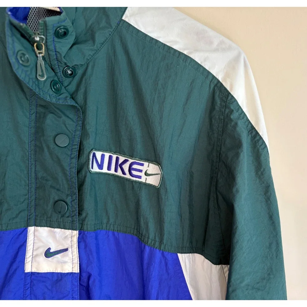 Vintage 90s Nike White Tag Colorblock Swoosh Windbreaker Track Jacket Medium